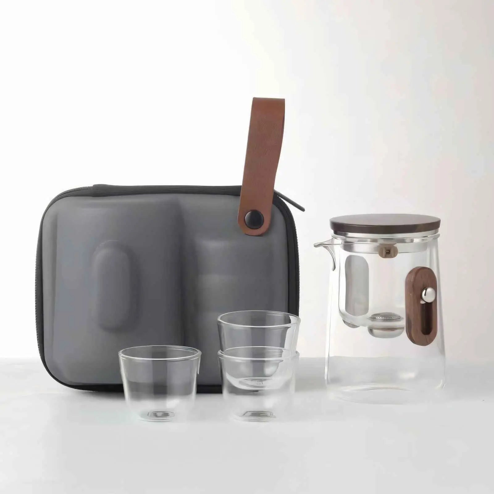 Travel Glass Tea Set with Cups | Compact Teapot With Infuser, Lightweight with Advanced Filtration for Camping & Outdoor Adventures