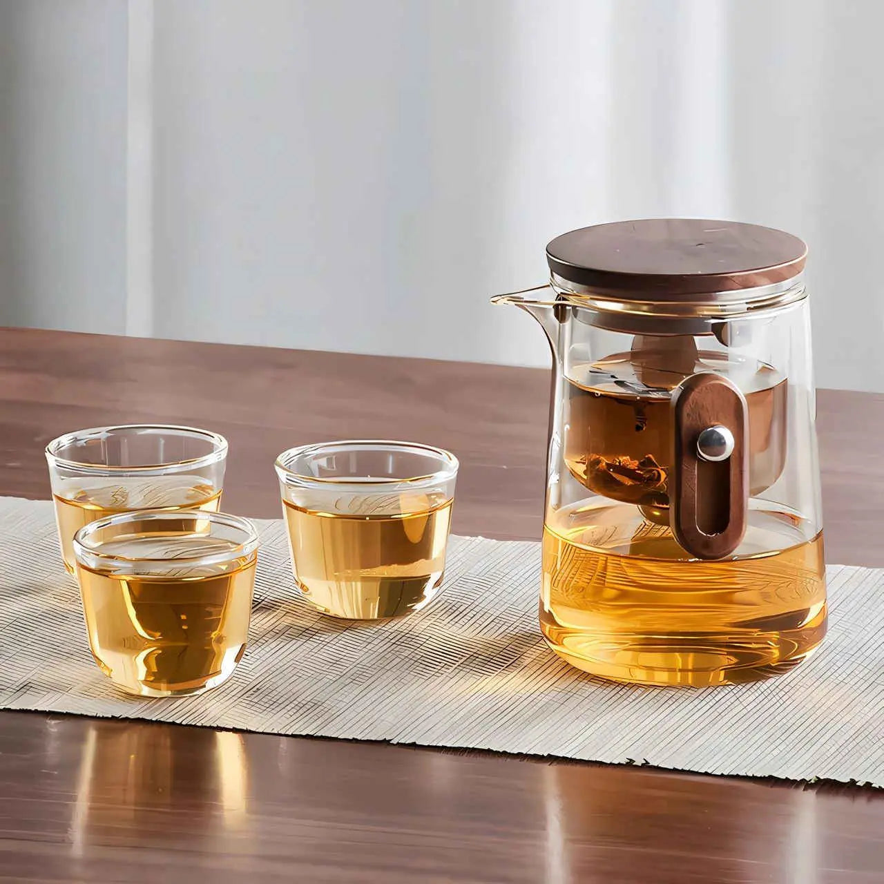 Travel Glass Tea Set with Cups | Compact Teapot With Infuser, Lightweight with Advanced Filtration for Camping & Outdoor Adventures