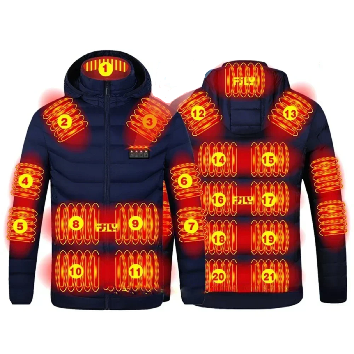 Unisex Waterproof Electric Heated Jacket | 21 Heating Zones, Lightweight & Ideal for Outdoor Activities in Cold Weather