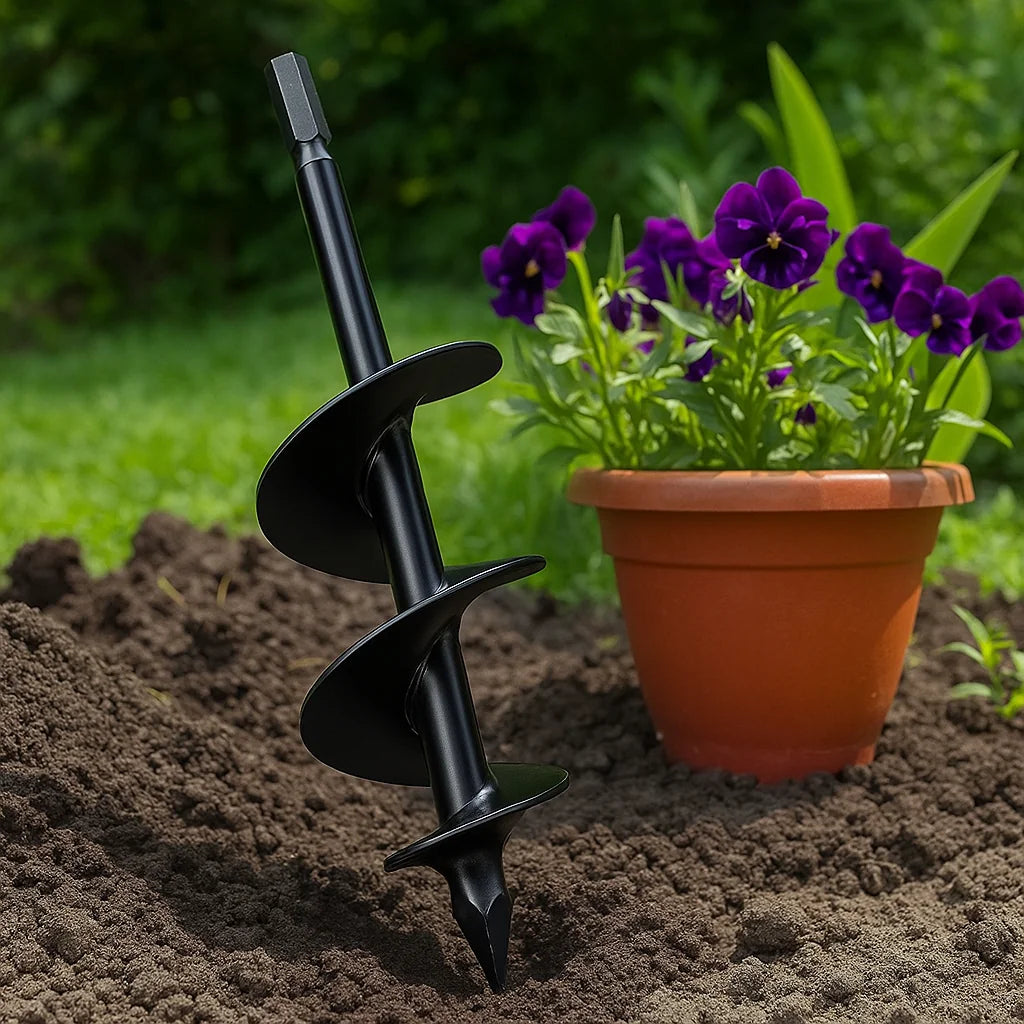 SoilBuster Garden Auger Drill Bit - 3-Inch Heavy-Duty Spiral Tool for Planting Bulbs, Flowers, and Vegetables