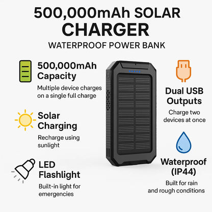 500000mAh Solar Charger Waterproof Power Bank External