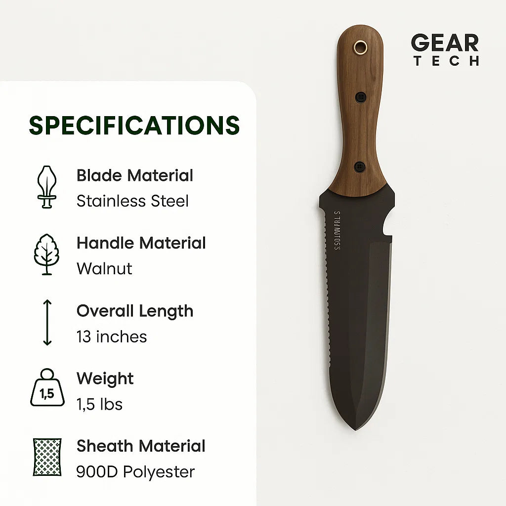 Hori Hori Classic Gardening Tool | Stainless Steel, Serrated Blade & Comfortable Walnut Handle for Digging and Weeding