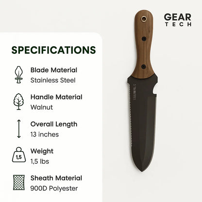 Hori Hori Classic Gardening Tool | Stainless Steel, Serrated Blade & Comfortable Walnut Handle for Digging and Weeding