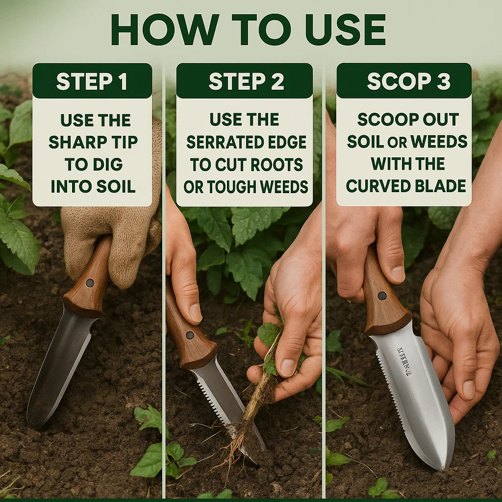 Hori Hori Classic Gardening Tool | Stainless Steel, Serrated Blade & Comfortable Walnut Handle for Digging and Weeding