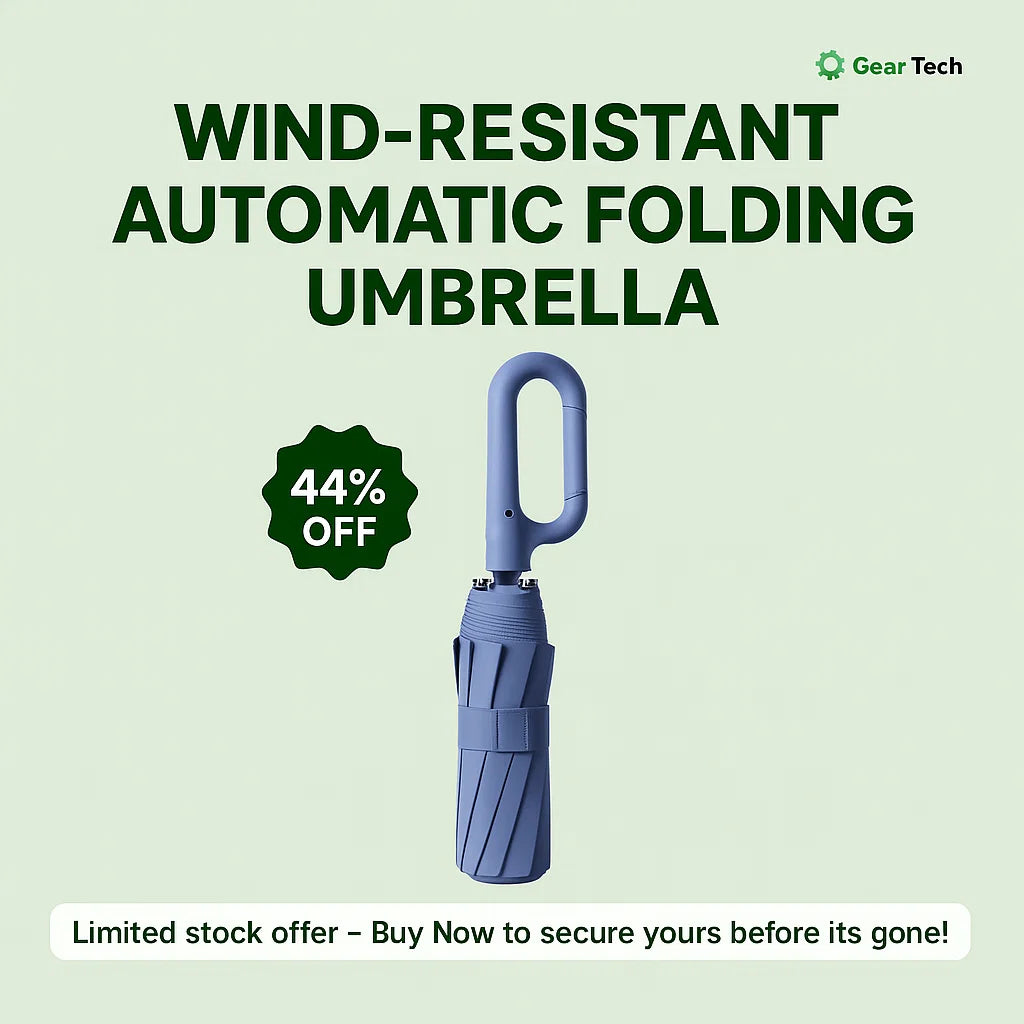 Wind-Resistant Automatic Folding Umbrella with Large Buckle Handle – Compact & Durable