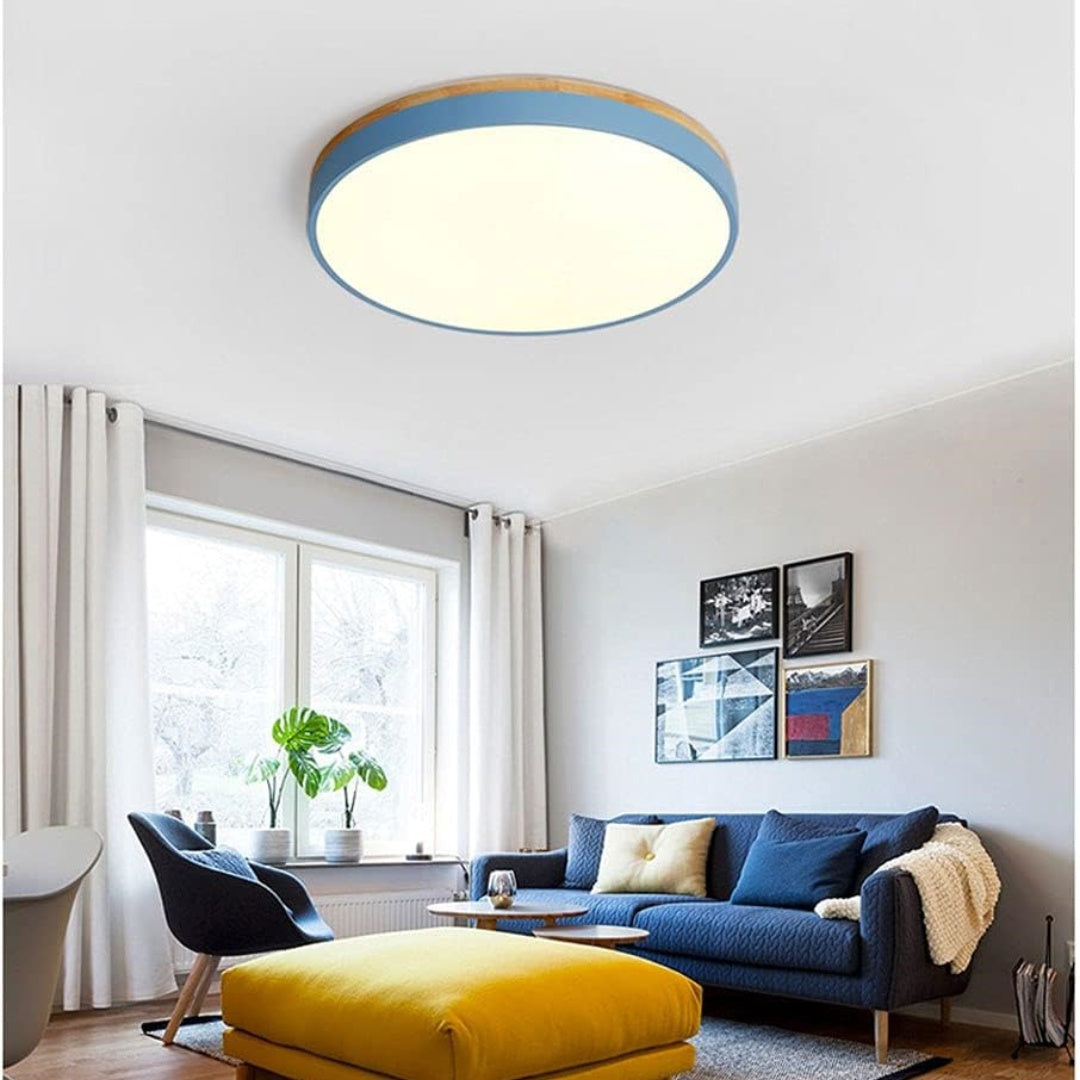 Wooden Round Shape Flush Ceiling Light | LED. Solid Wood & Iron for Living Room. Dining Room & Hallway