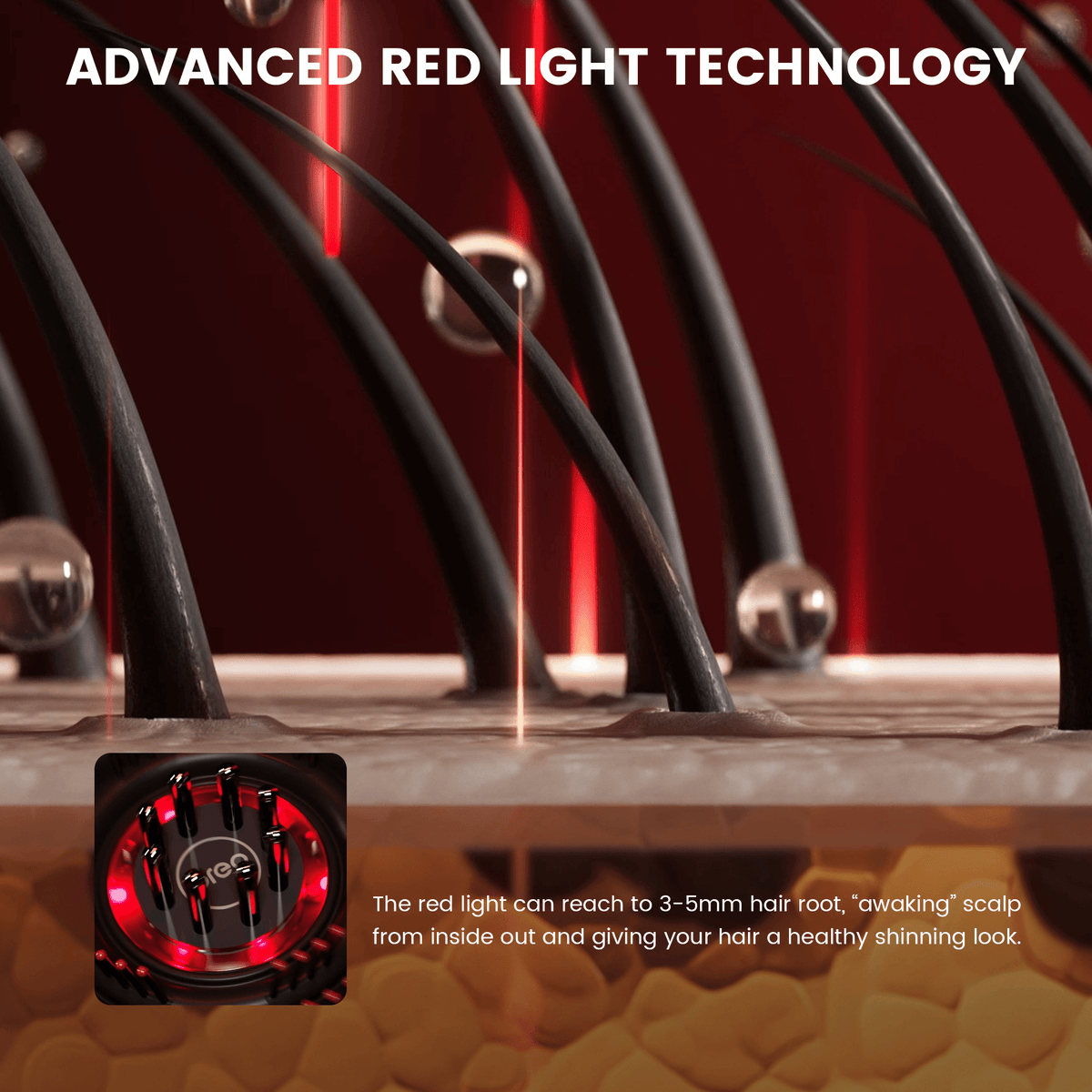 Scalp Massaging Brush with Red Light Therapy | Promotes Hair Growth & Relieves Scalp Tension for Healthier Hair