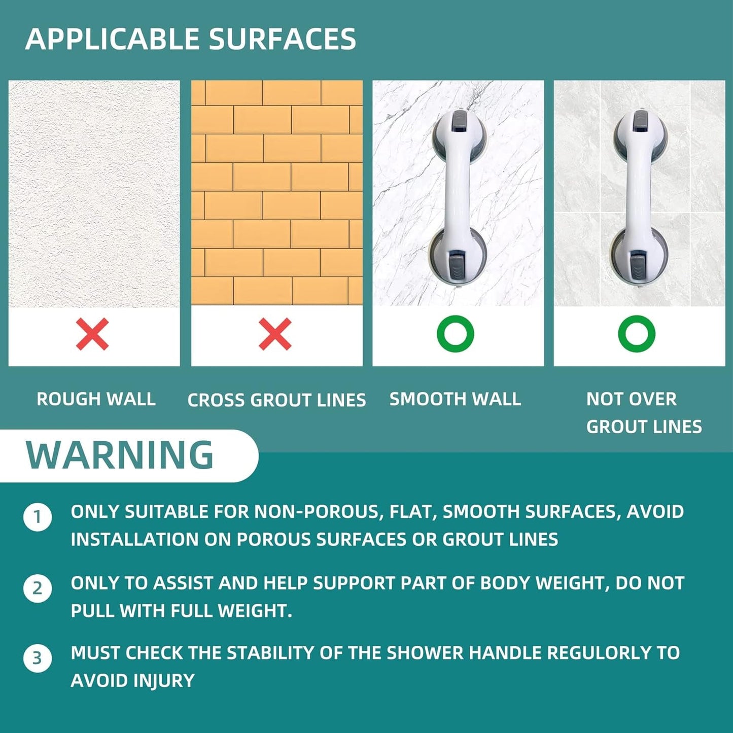 Grab Handles for the Elderly | Suction Grab Bar for Bathroom & Shower | Toilet Aids for Seniors | No-Drilling Safety Rail