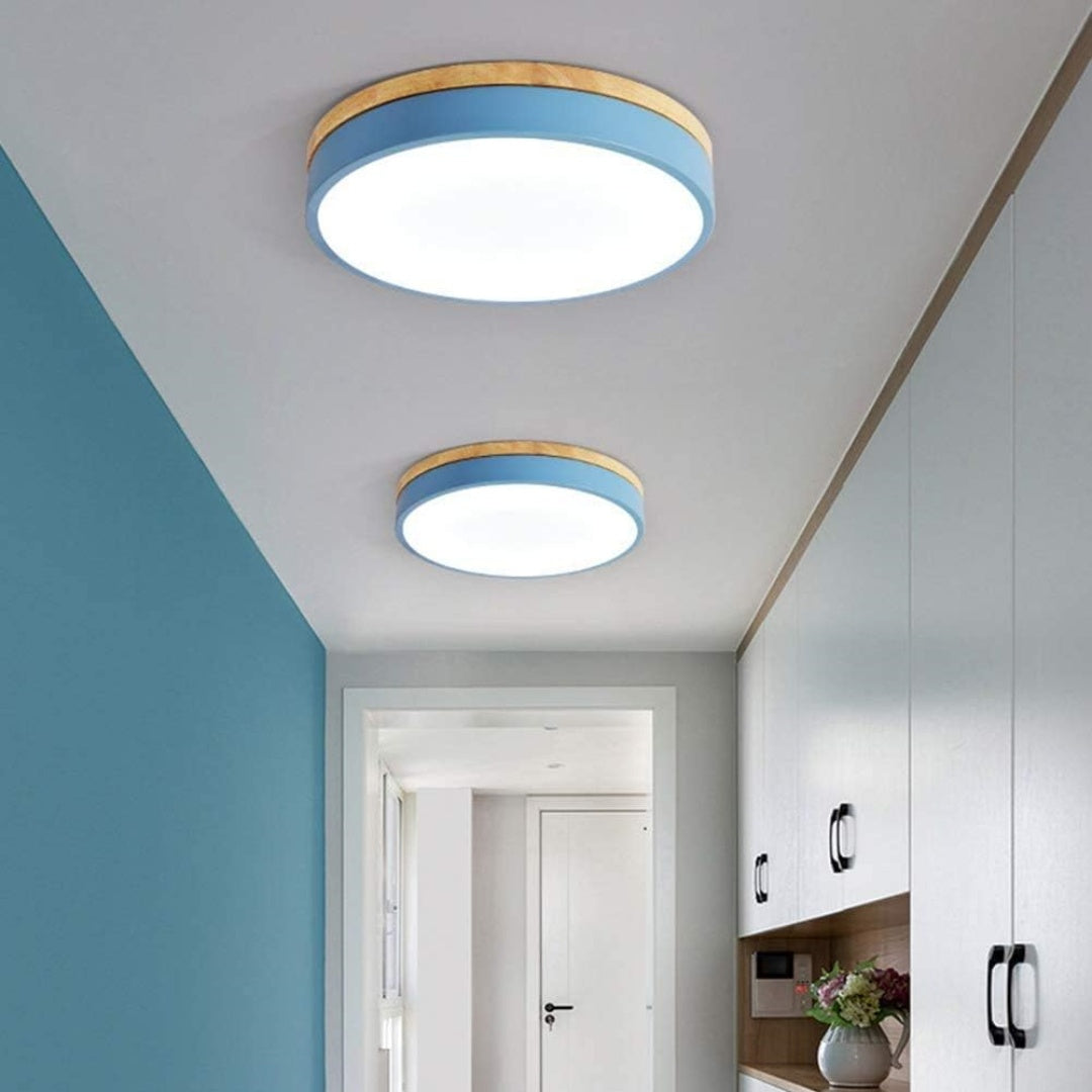 Wooden Round Shape Flush Ceiling Light | LED. Solid Wood & Iron for Living Room. Dining Room & Hallway