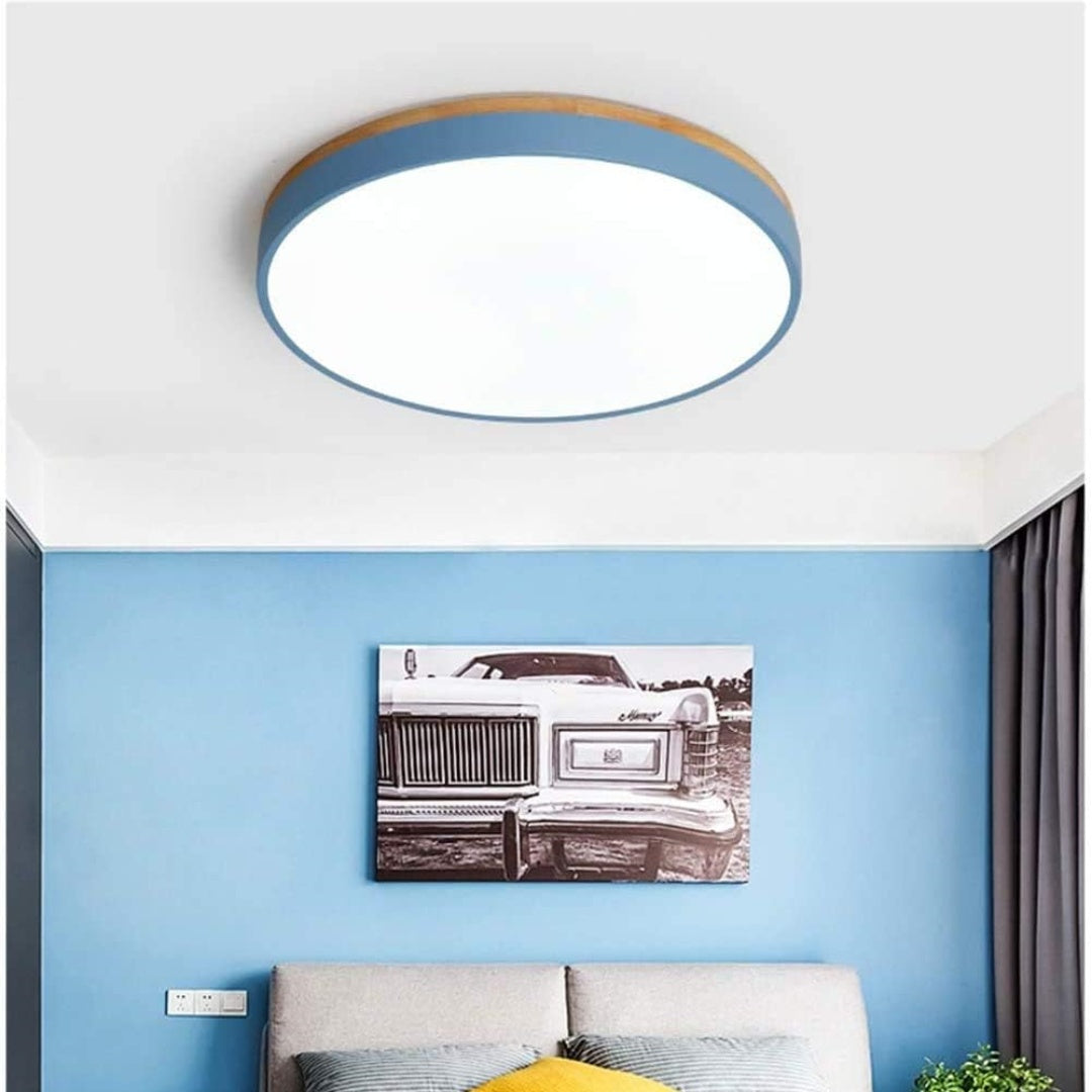Wooden Round Shape Flush Ceiling Light | LED. Solid Wood & Iron for Living Room. Dining Room & Hallway