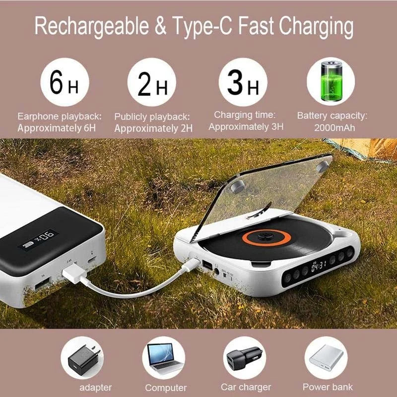 Mini CD Player Retro Look - Portable & Bluetooth