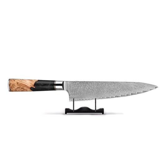Hand-Forged Chef's Knife | 67-Layer Damascus Steel Blade & Unique Burl Wood Handle for Home Chefs and Culinary Enthusiasts
