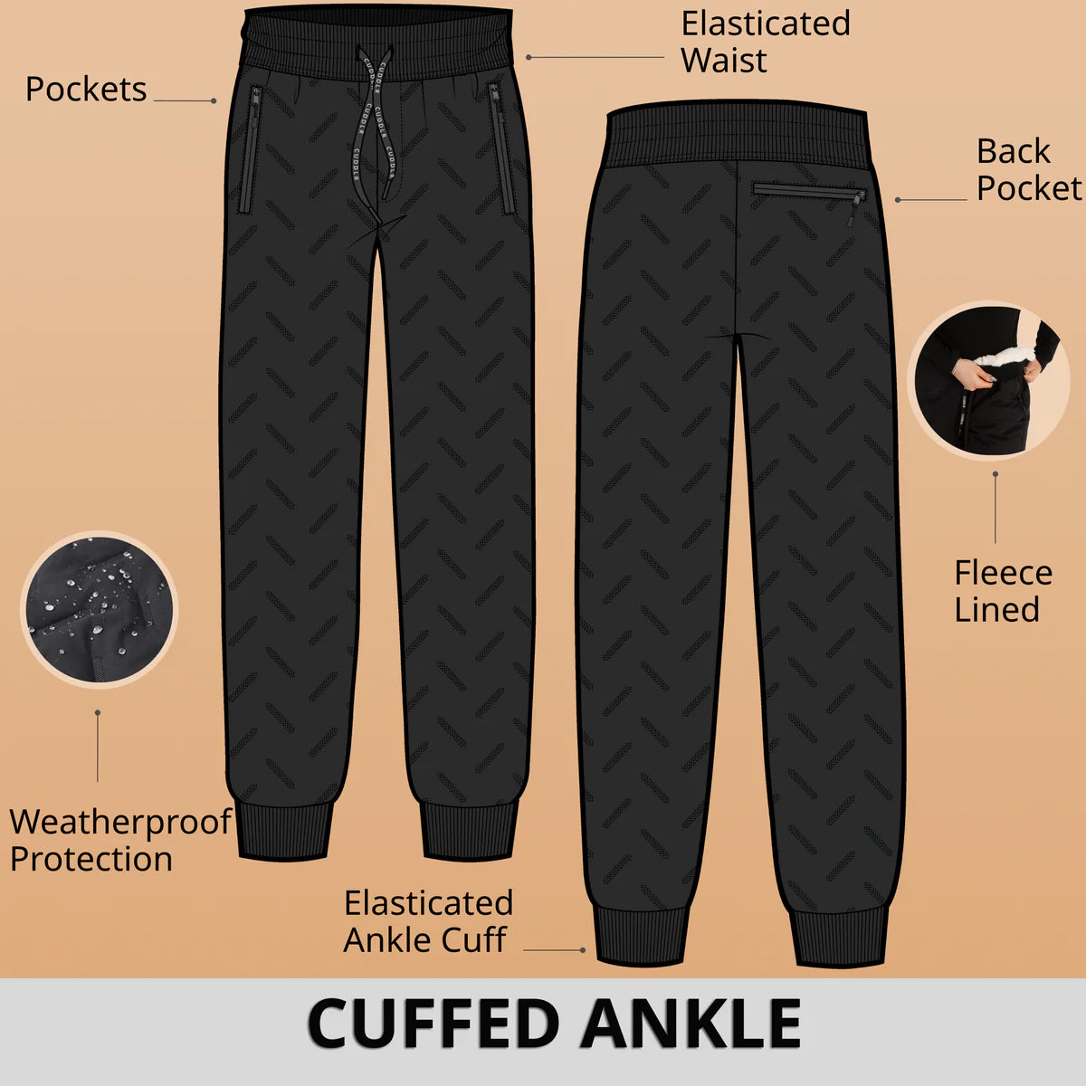Waterproof Fleece Lined Thermal Trousers – Mens & Womens Outdoor Cargo Work Pants | Warm, Windproof & Durable