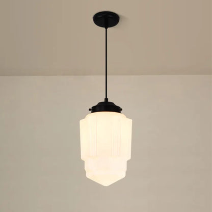 Geometric Milk Glass Pendant Light Fixture - Vintage White Design for Kitchen & Dining Room Lighting