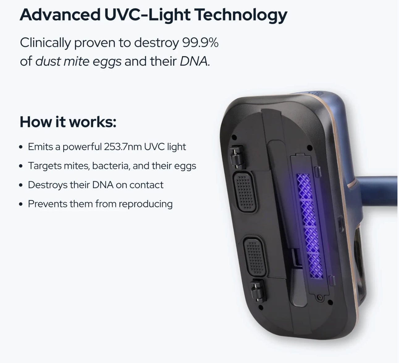 UV Hand Held Vacuum Cleaner - Car, Sofa & Bed Dust Mite Vacuum for Allergy Relief