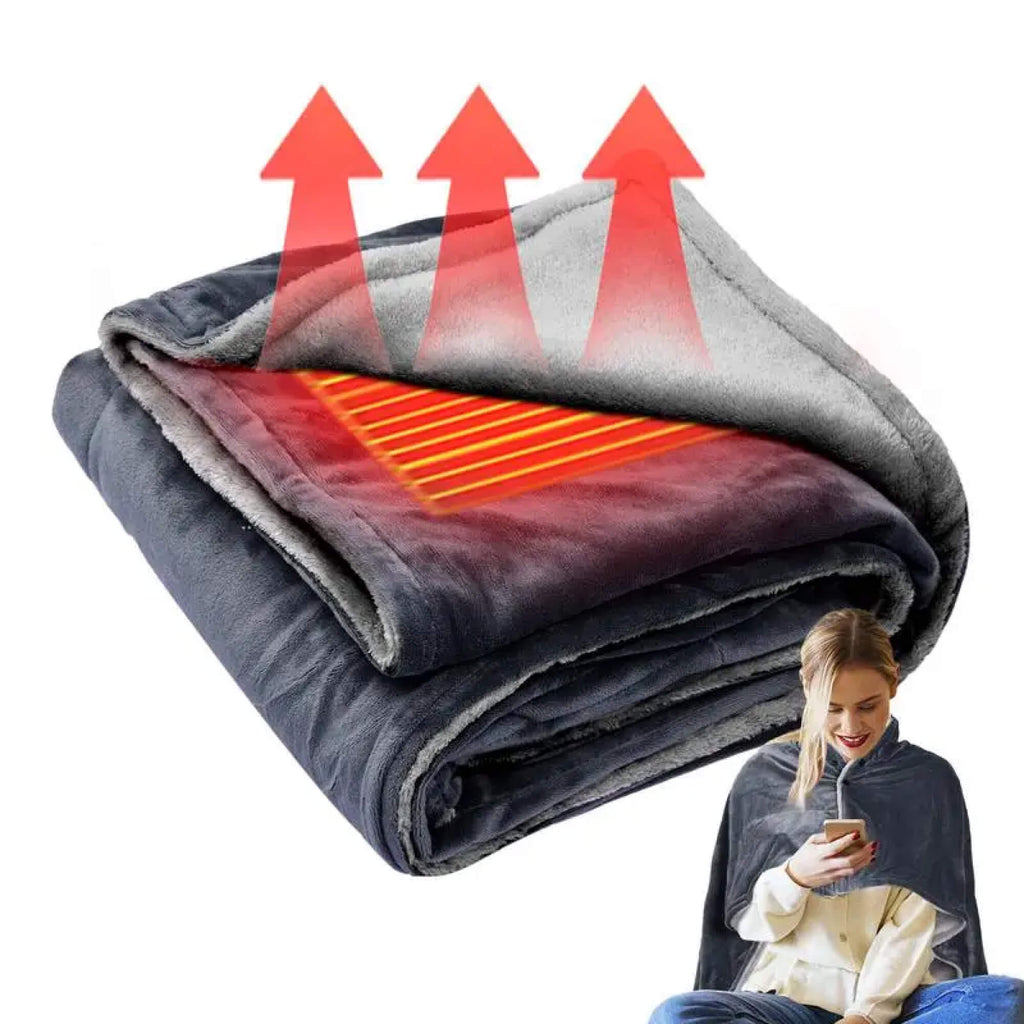 Electric Warming Heated Throw Over and Under Blanket Poncho with Fleece
