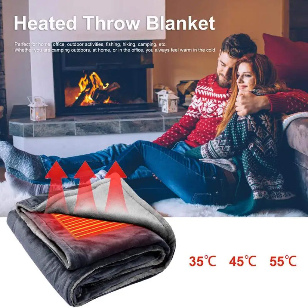 Electric Warming Heated Throw Over and Under Blanket Poncho with Fleece