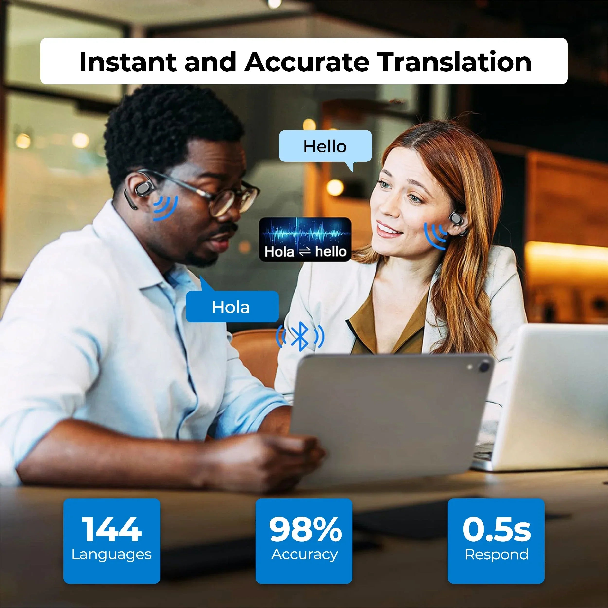 AI Translator Earbuds – 144-Language Real-Time Translation Earbuds with Bluetooth