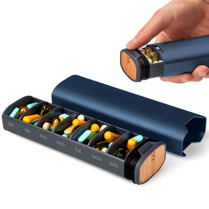 Weekly Pill Organizer | Premium Aluminium & Wooden Design for Home, Office & Travel