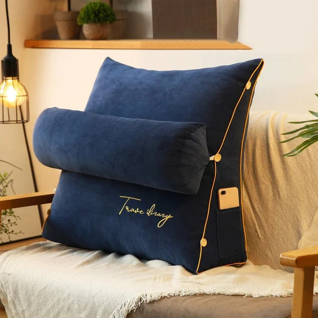 Ergonomic Backrest Reading Pillow | Adjustable Neck Support, Removable Cover & Side Pockets for Comfort in Bed or Sofa