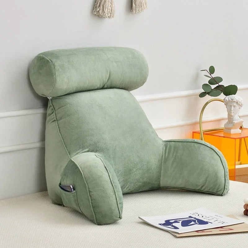 Backrest Pillow with Arms | Adjustable Headrest, Soft Velour Cover & Ideal for Couch or Bed Relaxation