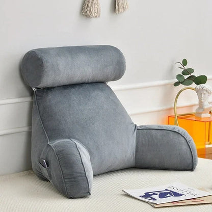 Backrest Pillow with Arms | Adjustable Headrest, Soft Velour Cover & Ideal for Couch or Bed Relaxation