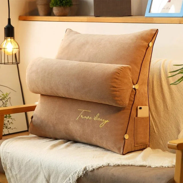 Ergonomic Backrest Reading Pillow | Adjustable Neck Support, Removable Cover & Side Pockets for Comfort in Bed or Sofa
