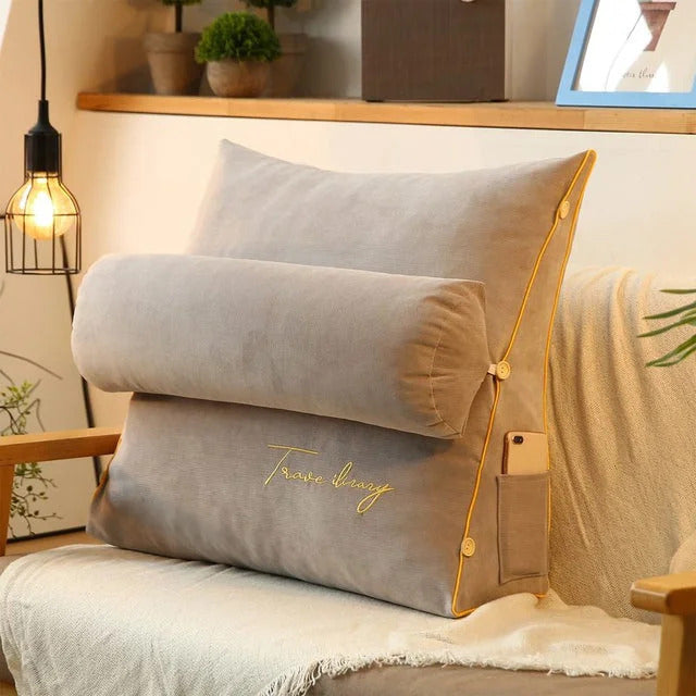 Ergonomic Backrest Reading Pillow | Adjustable Neck Support, Removable Cover & Side Pockets for Comfort in Bed or Sofa