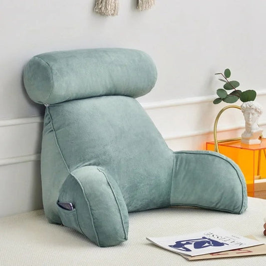Backrest Pillow with Arms | Adjustable Headrest, Soft Velour Cover & Ideal for Couch or Bed Relaxation