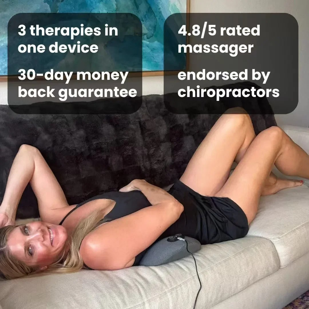 Back Pain Massager with Heat & Vibration, Spinal Support for Sciatica Relief, Lower Back Pain & Posture Correction – 3-in-1 Home Therapy