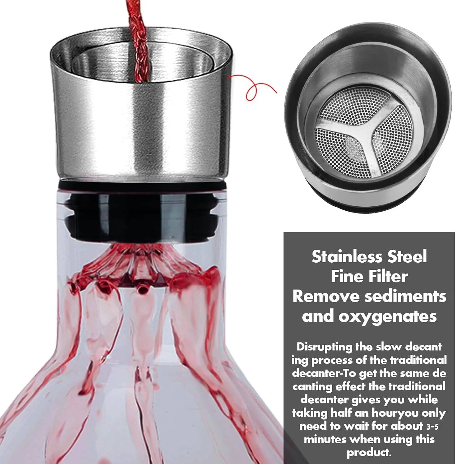 Premium Wine Decanter | Lead-Free Crystal with Quick Aeration & Filtration for Enhanced Flavor Experience