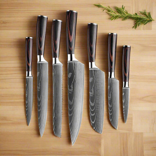 7-Piece High-Carbon Steel Knife Set | Ergonomic Rosewood Handles & Ideal for Home Cooking and Gifting