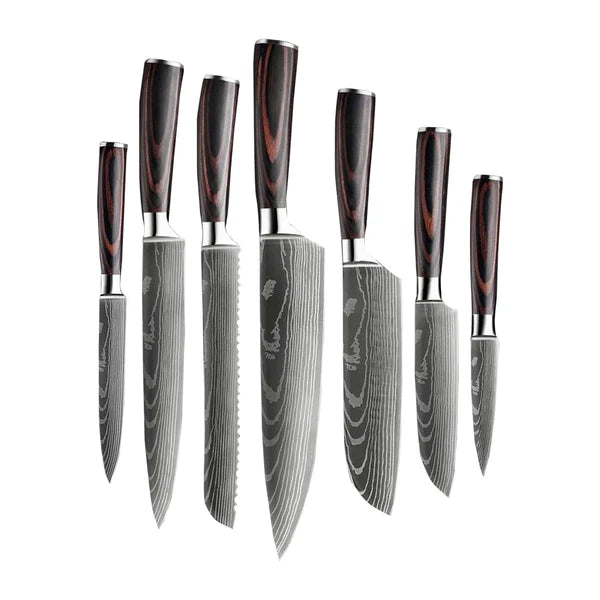 7-Piece High-Carbon Steel Knife Set | Ergonomic Rosewood Handles & Ideal for Home Cooking and Gifting