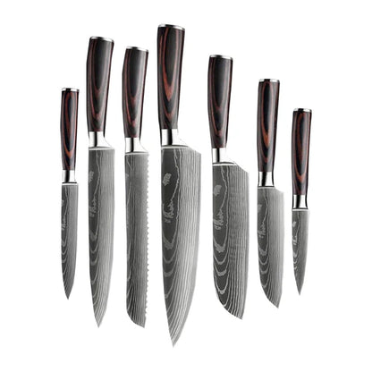 7-Piece High-Carbon Steel Knife Set | Ergonomic Rosewood Handles & Ideal for Home Cooking and Gifting