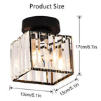 Modern 1-Light Flush Mount Ceiling Light | Black Brass Fixture with Crystal Shade for Hallway & Living Room
