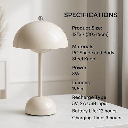 Minimalist Flowerpot Table Lamp - Rechargeable Bedside Lamp & Cordless Design Mushroom Shaped Lamps