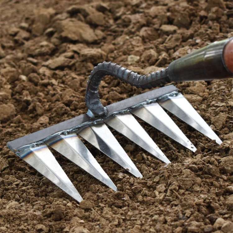 Steel Garden Rake | Heavy-Duty Stainless Steel with Deep-Penetrating Teeth for Effortless Weeding and Root Extraction