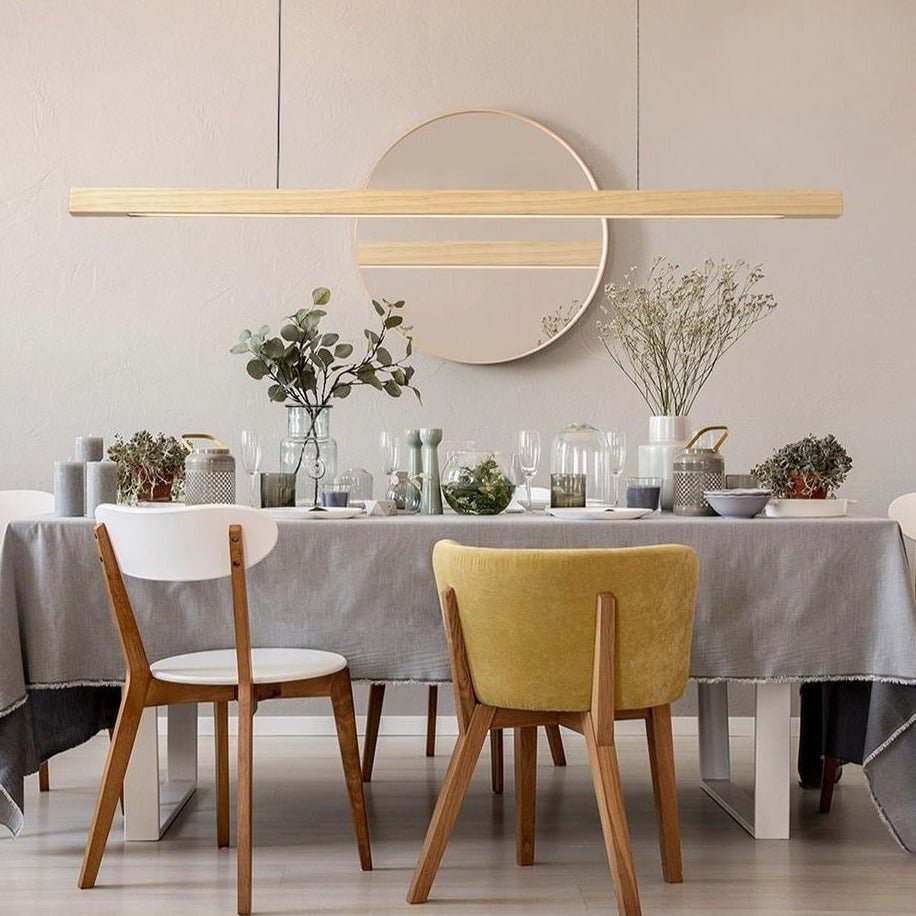 LED Wooden Pendant Light | Contemporary kitchen Lighting Adjustable Height, Integrated LED & Ideal for Low or High Ceilings