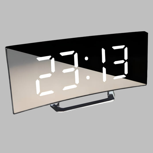 Curved LED Alarm Clock | Compact Design with Snooze Function for Bedroom or Study Use
