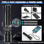 100,000 Lumen Rechargeable LED Flashlight | Waterproof, Impact-Resistant & Ideal for Hiking, Emergencies & Power Outages