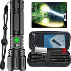 100,000 Lumen Rechargeable LED Flashlight | Waterproof, Impact-Resistant & Ideal for Hiking, Emergencies & Power Outages