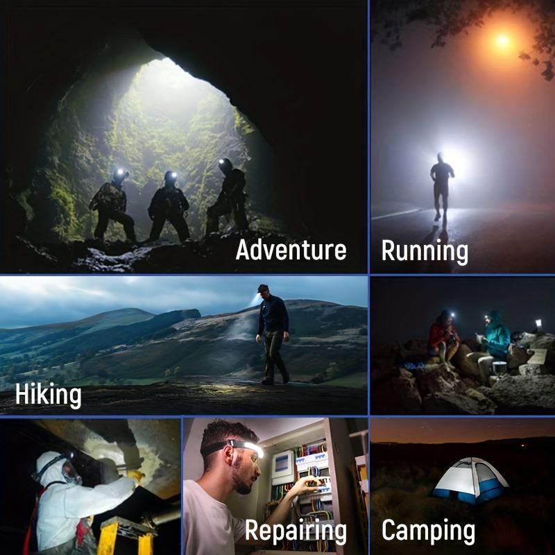 LED Headlamp 230º with Adjustable Brightness and Lightweight Design for Camping, Hiking, and Outdoor Activities