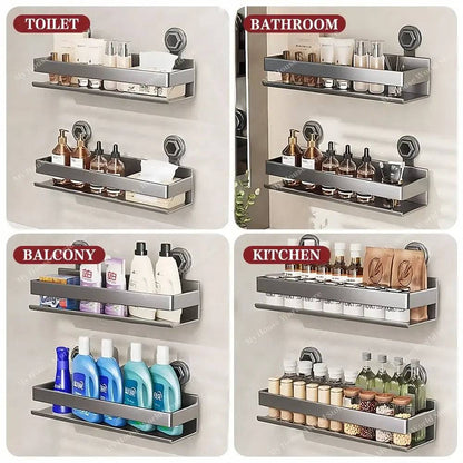 Wall-Mounted Suction Cup Spice Rack Organizer for Kitchen Storage and Easy Access to Spices