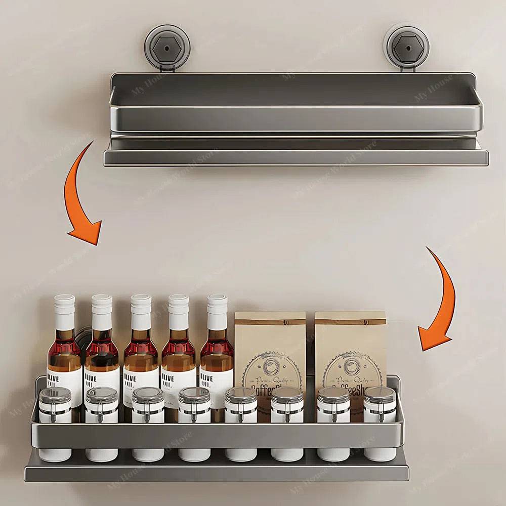 Wall-Mounted Suction Cup Spice Rack Organizer for Kitchen Storage and Easy Access to Spices