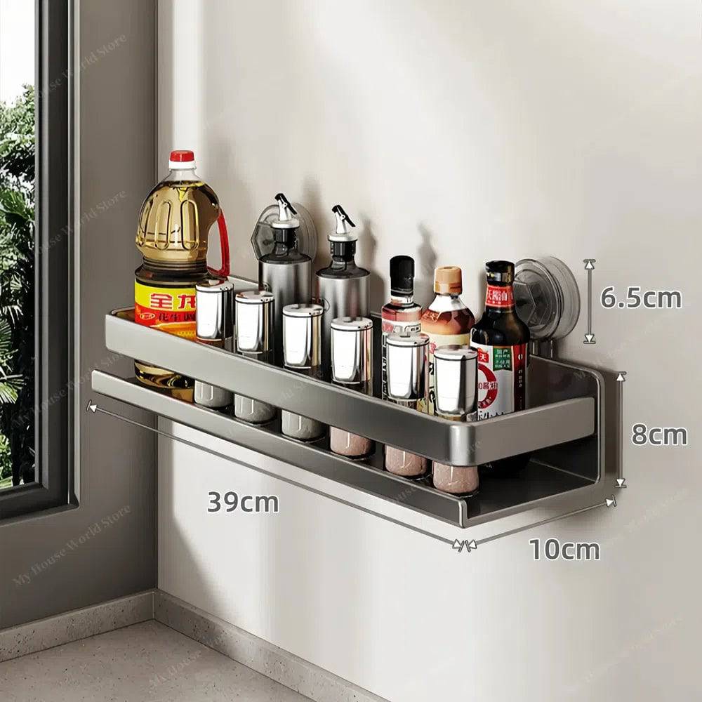 Wall-Mounted Suction Cup Spice Rack Organizer for Kitchen Storage and Easy Access to Spices