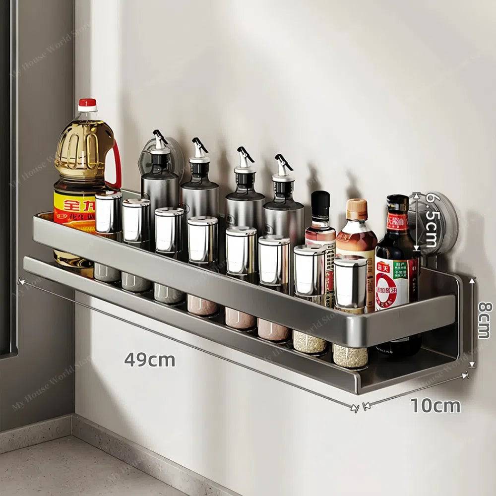 Wall-Mounted Suction Cup Spice Rack Organizer for Kitchen Storage and Easy Access to Spices