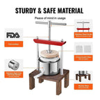 Manual Fruit & Wine Press | 2L Capacity, Sturdy Beech Wood & Stainless Steel for Efficient Juicing at Home or Winery