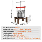 Manual Fruit & Wine Press | 2L Capacity, Sturdy Beech Wood & Stainless Steel for Efficient Juicing at Home or Winery