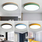 Wooden Round Shape Flush Ceiling Light | LED. Solid Wood & Iron for Living Room. Dining Room & Hallway