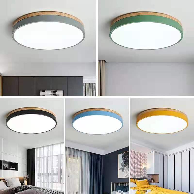 Wooden Round Shape Flush Ceiling Light | LED. Solid Wood & Iron for Living Room. Dining Room & Hallway